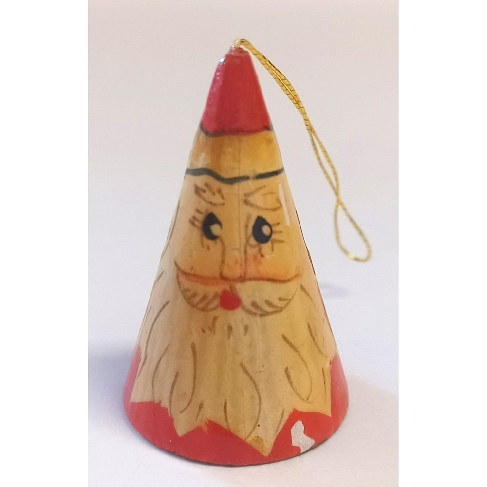 Vintage Hand Painted Wooden Conical‎ Cone Santa Claus Miniature Ornament